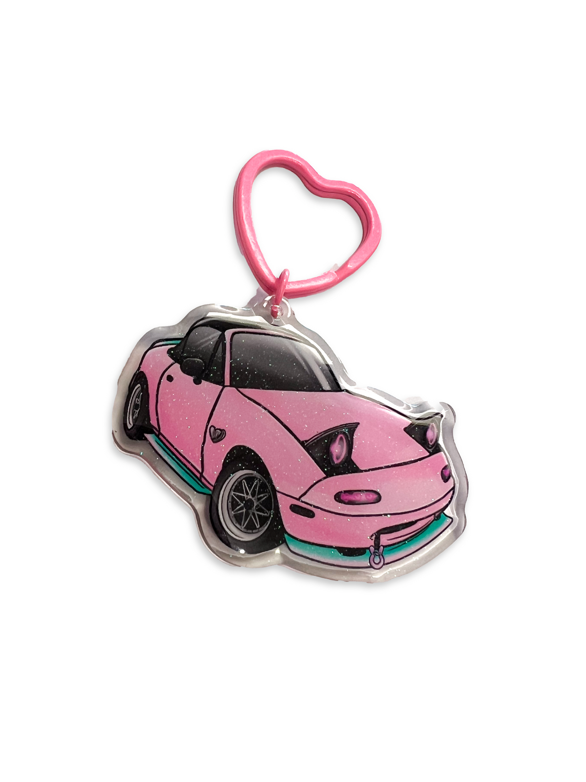 Kawaii Pink Miata V2 - Keyring Glitter