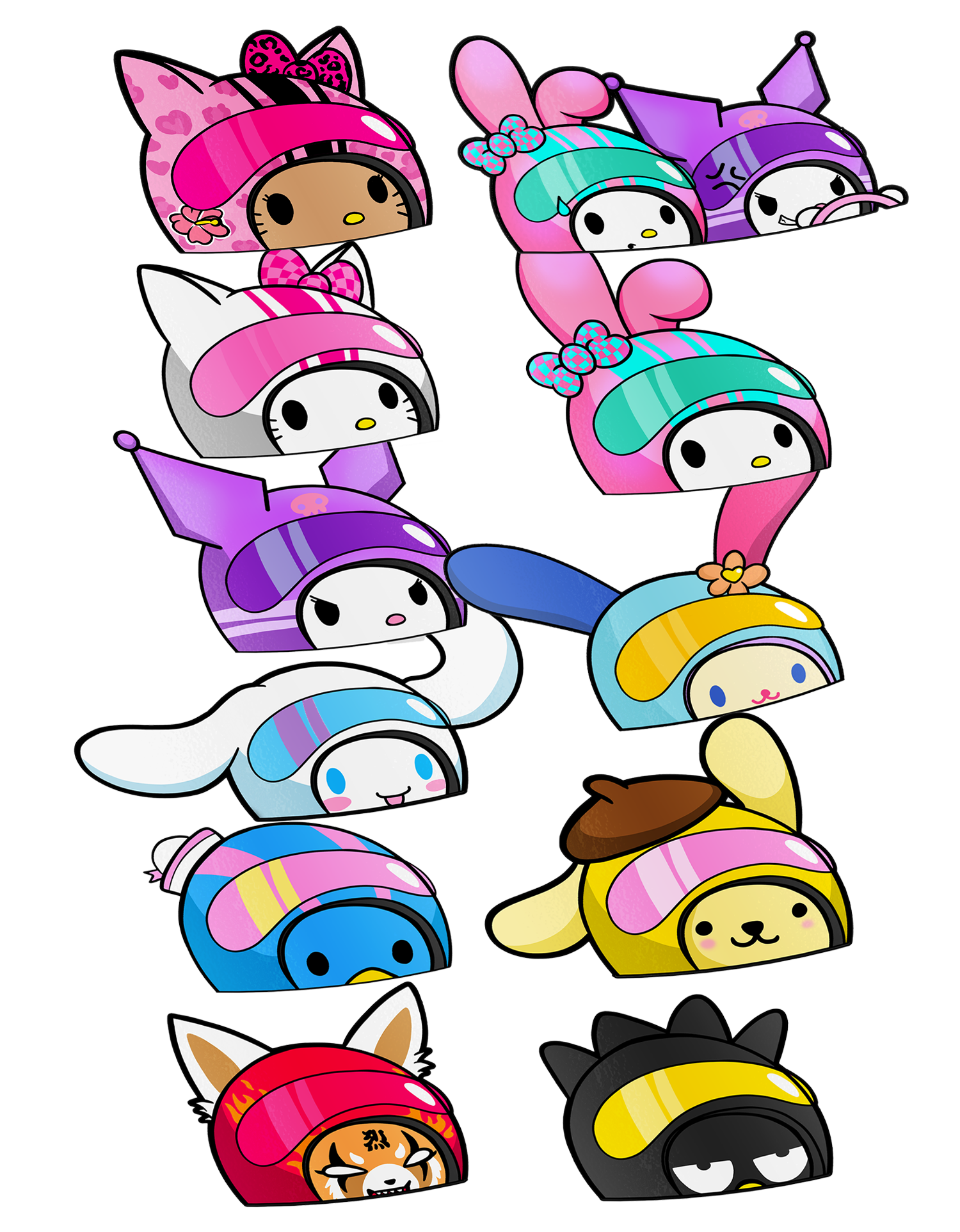 Racer Cute Friends - Racer/Biker Helmet Peeker Stickers