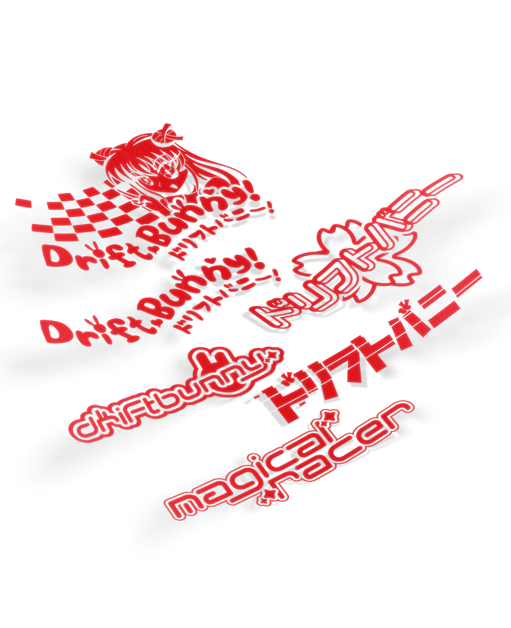 Vinyl Cut Stickers - Drift Bunny Logo, Racer Girl, Magical Racer, Glitch, Sakura