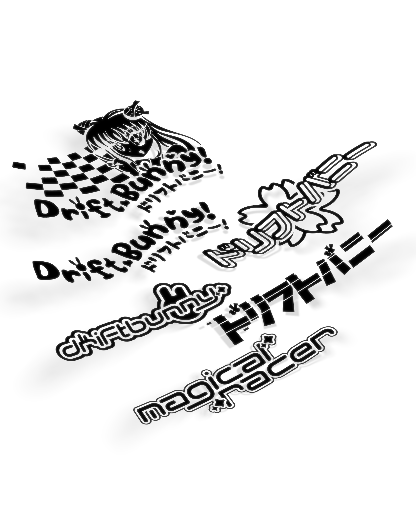 Vinyl Cut Stickers - Drift Bunny Logo, Racer Girl, Magical Racer, Glitch, Sakura