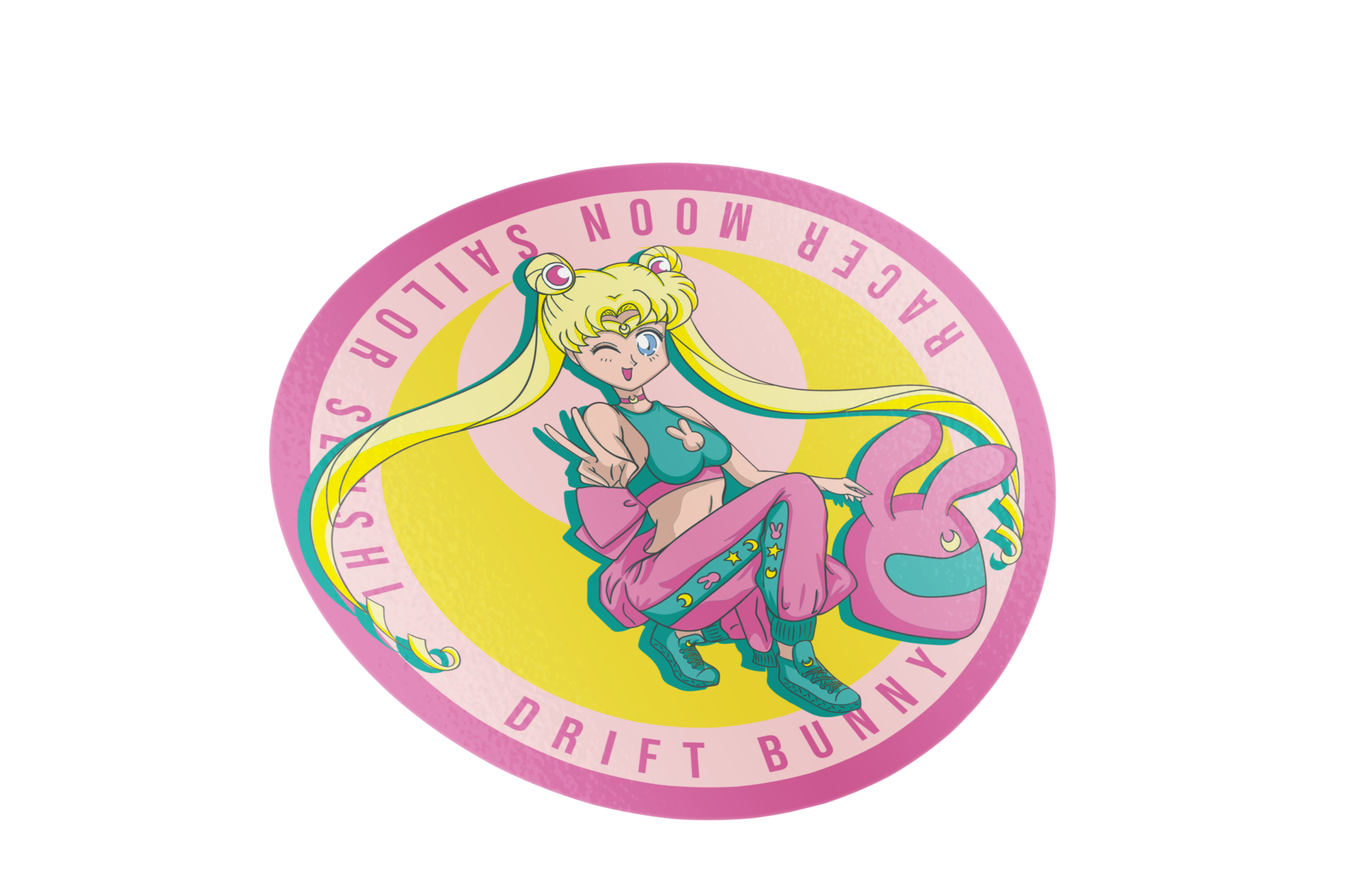 Racer moon! - kawaii circle sticker omgz new Drift bunny decals