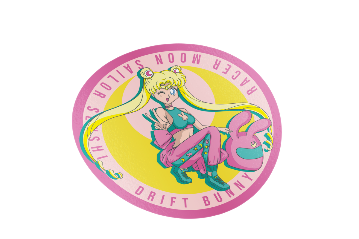 Racer moon! - kawaii circle sticker omgz new Drift bunny decals